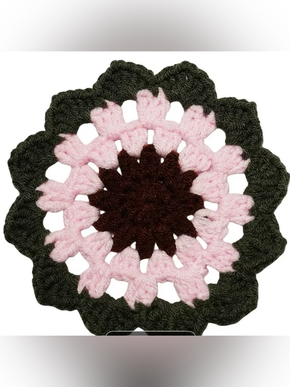 paparazzi Pink Brown and Dark Green Crochet Flower Accent